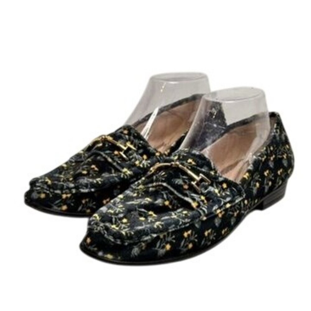 NEW Cabi Floral Loafers Black Yellow Velvet Womens 9 Office Career Retro Luxury